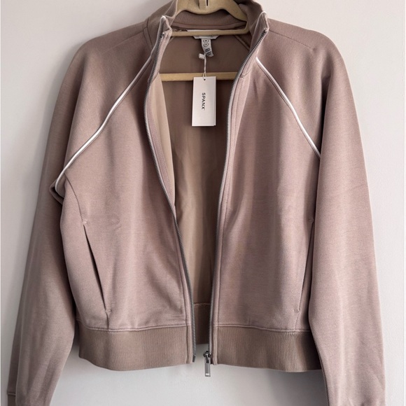 NWT Spanx Tan Zip-Up Track Jacket - Picture 7 of 15